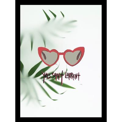 Yves Saint Laurent Heart Sunglasses Red/Green 14" x 18" Framed Print by Venice Beach Collections Inc in Black