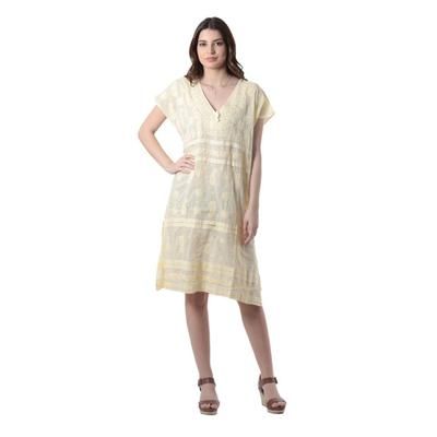 Paisley Garden in Yellow,'Hand Made Embroidered Yellow Cotton Shift Dress'
