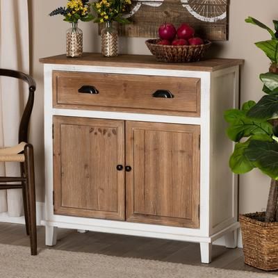 Baxton Studio Glynn Rustic Farmhouse Weathered Two-Tone White & Oak Brown Finished Wood 2-Door Storage Cabinet - Wholesale Interiors JY19Y1061-White/Oak-Cabinet