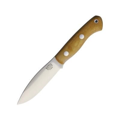 Bark River Mini Tundra Elmax Fixed Blade Knife 8in Overall 4in Satin Elmax Steel Blade Natural Canvas Micarta Handle Brown Leather Belt Sheath