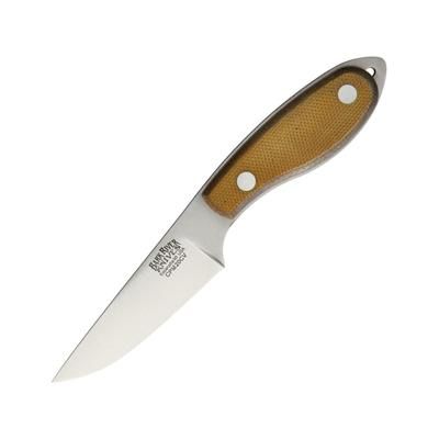 Bark River Caper Necker Natural Micarta Fixed Blade Knife 6in Overall 2.75in Satin Cpm-20Cv SS Blade Natural Canvas Micarta Handle Brown Leather Neck