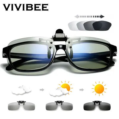 VIVIBEE lunettes de soleil polarisées carrées rabattables à Clip pour la conduite de nuit lentille hommes photochromiques femmes lunettes de soleil de pêche