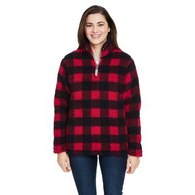 J America JA8451 Women's Epic Sherpa 1/4 Zip Jacket in Red/Black Buffalo size Large | Polyester 8451