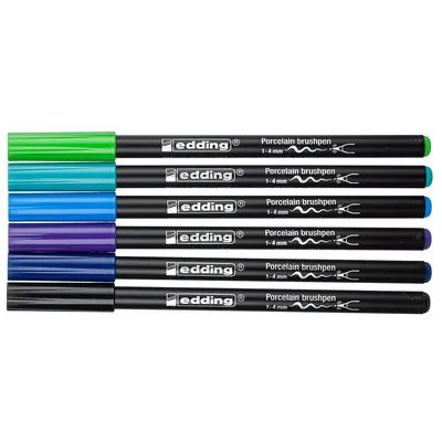 edding Feutres pinceaux pour porcelaine, tons bleus, 6 feutres