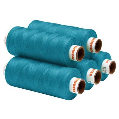 buttinette Fil à coudre universel, grosseur : 100, lot de 5 bobines, turquoise