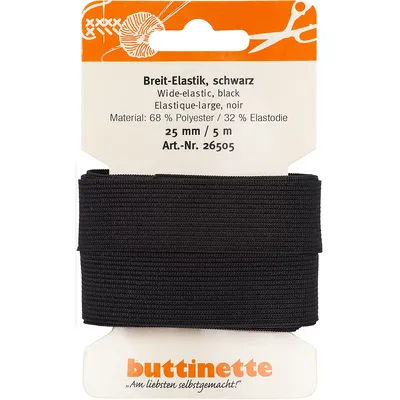 buttinette Ruban élastique "large", noir, largeur : 25 mm, longueur : 5 m