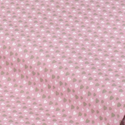 Tissu coton "cœurs", rose/taupe