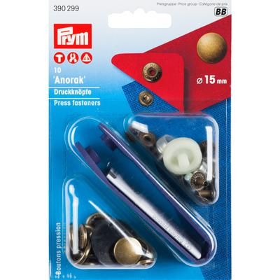 Prym Boutons pression, laiton vieilli, dim. : 15 mm Ø, contenu : 10 pièces