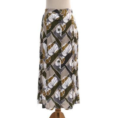 Garden Party,'Hand Made Leaf-Themed Rayon Midi Skirt'