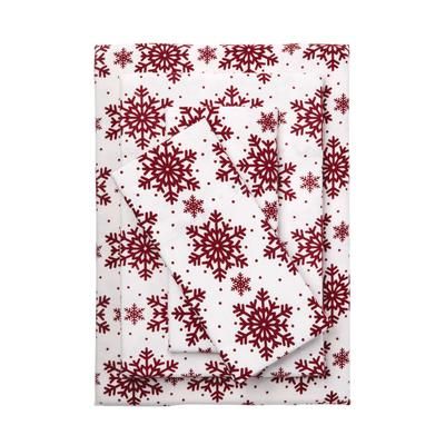 Cotton Flannel Print Sheet Set by BrylaneHome in Cranberry Snowflake (Size TWIN)