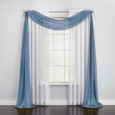 Wide Width BH Studio Sheer Voile Scarf Valance by BH Studio in Smoke Blue (Size 40" W 144"L) Window Curtain