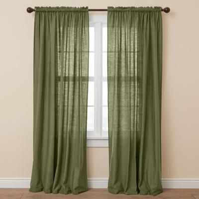 Wide Width Poly Cotton Canvas Rod-Pocket Panel by BrylaneHome in Sage (Size 48" W 96" L) Window Curtain Drape
