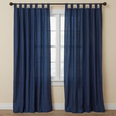 Wide Width Poly Cotton Canvas Tab-Top Panel by BrylaneHome in Navy (Size 48" W 96" L) Window Curtain