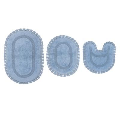 Hampton Crochet 3-Pc. Bath Mat Set by Home Weavers Inc in Blue (Size 3 RUG SET)