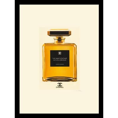 Chanel Perfume Bottle Quote 14" x 18" Gold Framed Print by Venice Beach Collections Inc in Gold