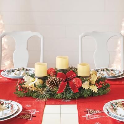 Cordless LED Pre-Decorated Candleholder Centerpiece by BrylaneHome in Red Christmas Decoration