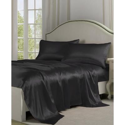 Belles & Whistles Black Satin Sheet Set by Levinsohn Textiles in Black (Size KING)