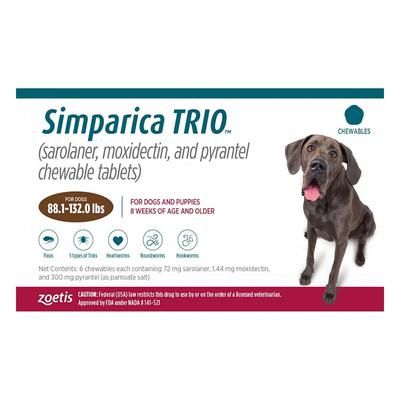 Simparica Trio For Dogs 88.1-132 Lbs (Brown) 3 Doses