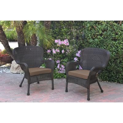 Set Of 2 Windsor Espresso Resin Wicker Chair With Brown Cushions- Jeco Wholesale W00215-C_2-FS007