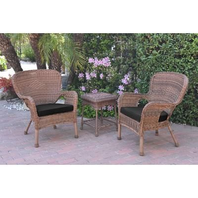 Windsor Honey Wicker Chair And End Table Set With Black Chair Cushion- Jeco Wholesale W00212_2-CES017