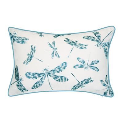 Indoor & Outdoor Embroidered Dragonflies Decorative Pillow by Levinsohn Textiles in White