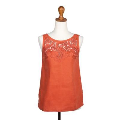 Juicy Fruit,'Hand Embroidered Sleeveless Linen Blouse'