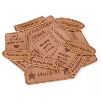 buttinette Étiquettes "handmade", aspect cuir, 15 pièces