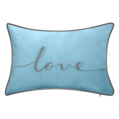 Celebrations Beaded "Love" Lumbar Decorative Pillow by Levinsohn Textiles in Mineral