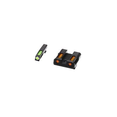 HiViz Litewave H3 Tritium/Litepipe Sight Set Glock .45 ACP Glock 10mm Glock .45 GAP Black Green/Orange Litepipes w/ White Front Ring GLN429