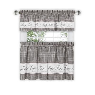 Live, Love, Laugh Window Curtain Tier Pair and Valance Set - 58x24 by Achim Home Décor in Grey