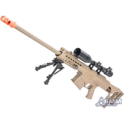 6mmProShop Barrett Licensed M98B RMAD w/Folding Stock Airsoft AEG Sniper Rifle Full Size Tan SW-016TN