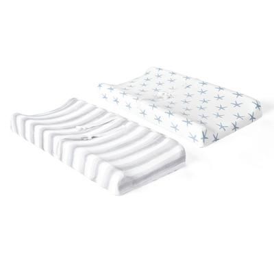 Seaside Starfish Organic Cotton Changing Pad Cover Blue 2Pk 16x32x5 - Lush Decor Baby 16T007317