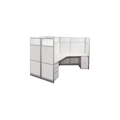 67"H White Laminate 3-Person Cubicle - 131" x 114" Starter Workstation
