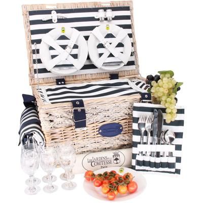 Panier pique-nique Marine aux rayures bleues et blanches 6 personnes