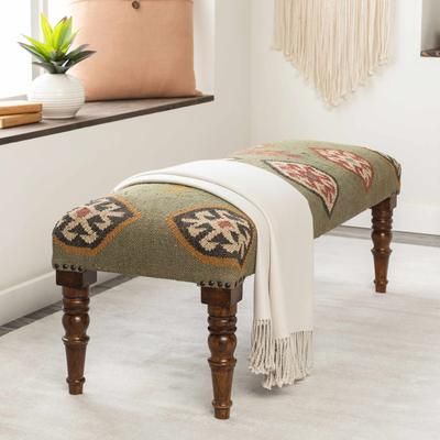 Oslob 18"H x 48"W x 16"D Rustic Upholstered Bench Handwoven Jute Beige/Charcoal/Grass Green/Mustard/Sage/Olive/Rust/Brick Red/Rust/Wood/Camel/Dark Brown Bench - Boutique Rugs
