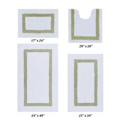 Hotel Collections Bath Mat Rug 4 Piece Set (17" X 24" | 20" X 20" | 21" X 34" | 24" X 40") by Better Trends in White Sage