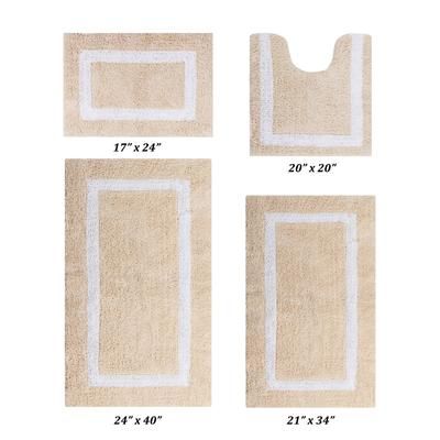 Hotel Collections Bath Mat Rug 4 Piece Set (17" X 24" | 20" X 20" | 21" X 34" | 24" X 40") by Better Trends in Sand White