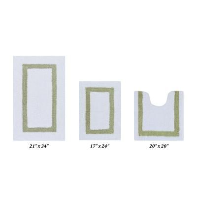 Hotel Collectionis Bath Mat Rug 3 Piece Set (17" x 24" | 20" x 20" | 21" x 34") by Better Trends in White Sage