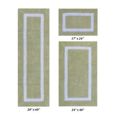 Hotel Collectionis Bath Mat Rug 3 Piece Set (17" x 24" | 24" x 40" | 20" x 60") by Better Trends in Sage White