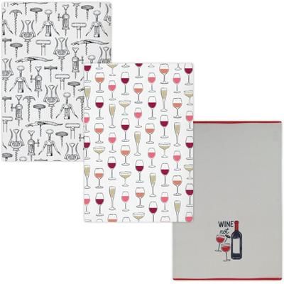 Designer Print Towel Set/3- Farmhouse by Mu Kitchen in Multi Wine