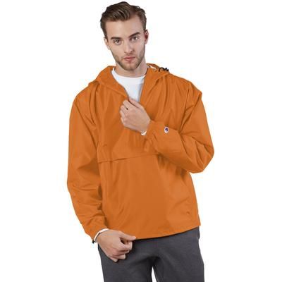 Champion CO200 Adult Packable Anorak 1/4 Zip Jacket in Orange size Small | Polyester