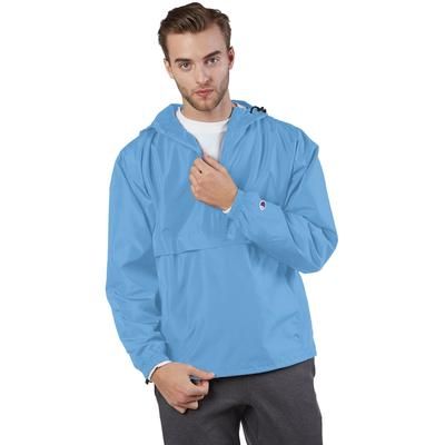 Champion CO200 Adult Packable Anorak 1/4 Zip Jacket in Light Blue size Small | Polyester