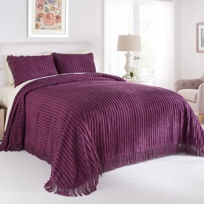 Chenille 100% Cotton Bedspread by BrylaneHome in Eggplant (Size QUEEN)