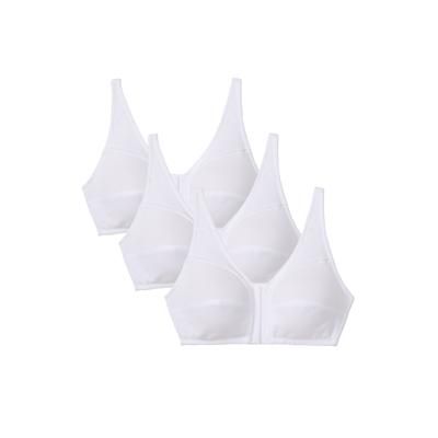 Plus Size Women's 3-Pack Front-Close Cotton Wireless Bra by Comfort Choice in White Pack (Size 40 C)