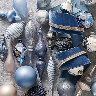 Set of 4 - Luxury Ornament Set - Frosted French Blue Ornament Collection Ming Large Jar Ornaments - Frontgate - Christmas Décor