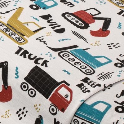 Tissu jersey en coton "véhicules de chantier", gris/coloré