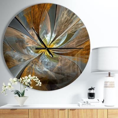 Symmetrical Yellow Fractal Flower Modern Wall Clock by Designart in Yellow