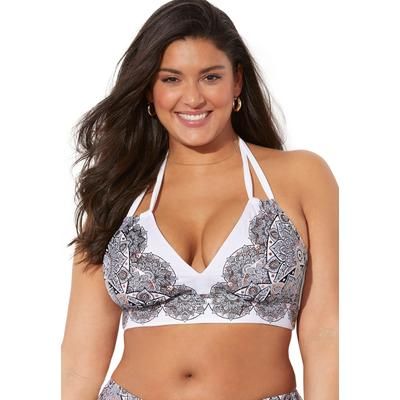 Plus Size Women's Avenger Halter Bikini Top by Swimsuits For All in Foil Black Lace Print (Size 8)