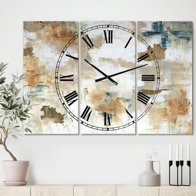 Gilded Daydreams Oversized Modern Multipanel Wall Clock by Designart in Brown