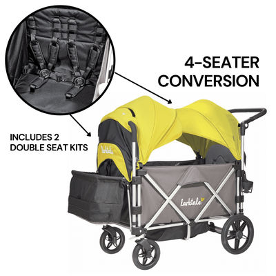 Larktale Caravan (4 Seater) Stroller Wagon Complete Bundle - Mornington Gray / Clovelly Yellow